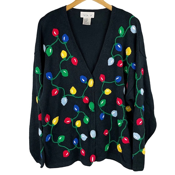 Mandal Bay Sweaters - Vintage Christmas Lights Oversize Cardigan Sweater